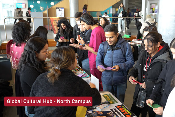 Group of students in Global Cultural Hub at North Campus