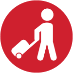 icon in red circle of person walking with suitcase